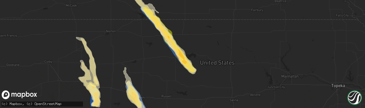 Hail map in Downs, KS on September 19, 2025