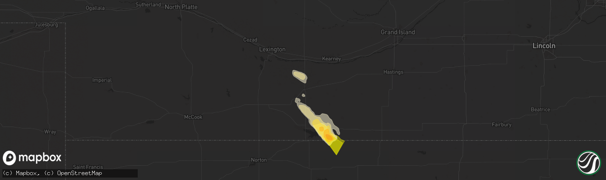 Hail map in Holdrege, NE on September 19, 2025