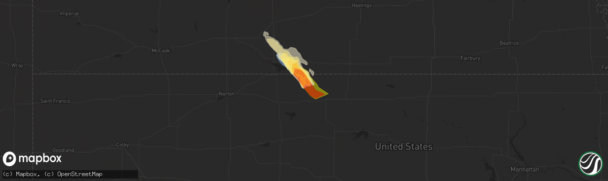 Hail map in Kensington, KS on September 19, 2025