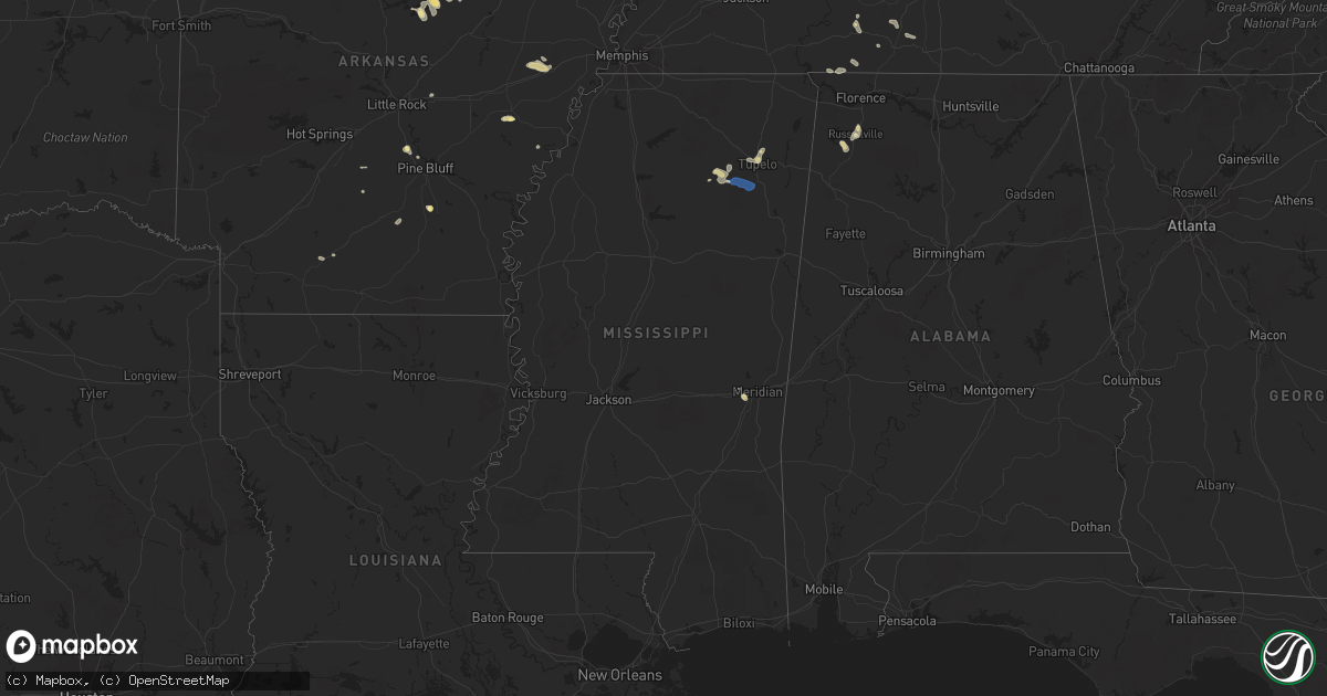 Hail map in Mississippi on September 19, 2025