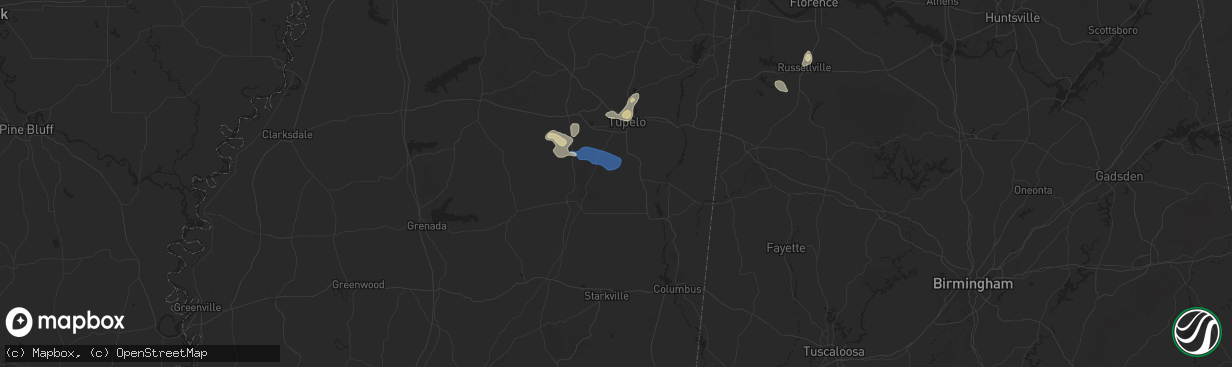 Hail map in Okolona, MS on September 19, 2025