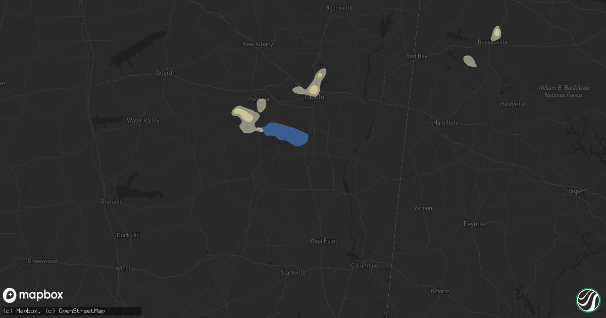 Hail map in Okolona, MS on September 19, 2025