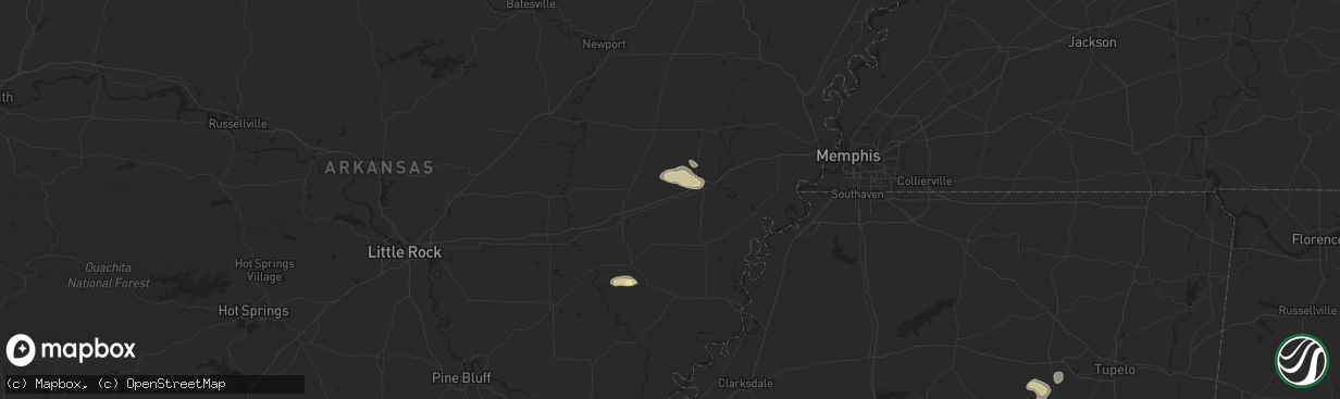 Hail map in Palestine, AR on September 19, 2025