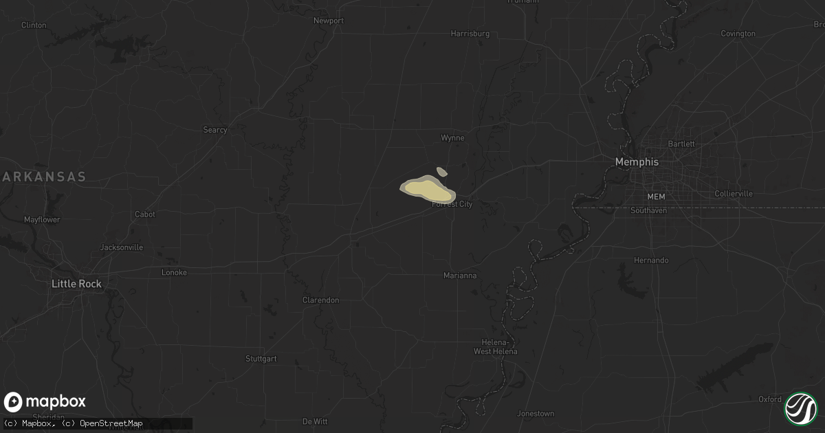 Hail map in Palestine, AR on September 19, 2025