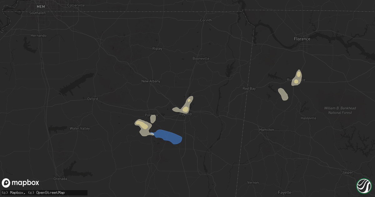 Hail map in Saltillo, MS on September 19, 2025