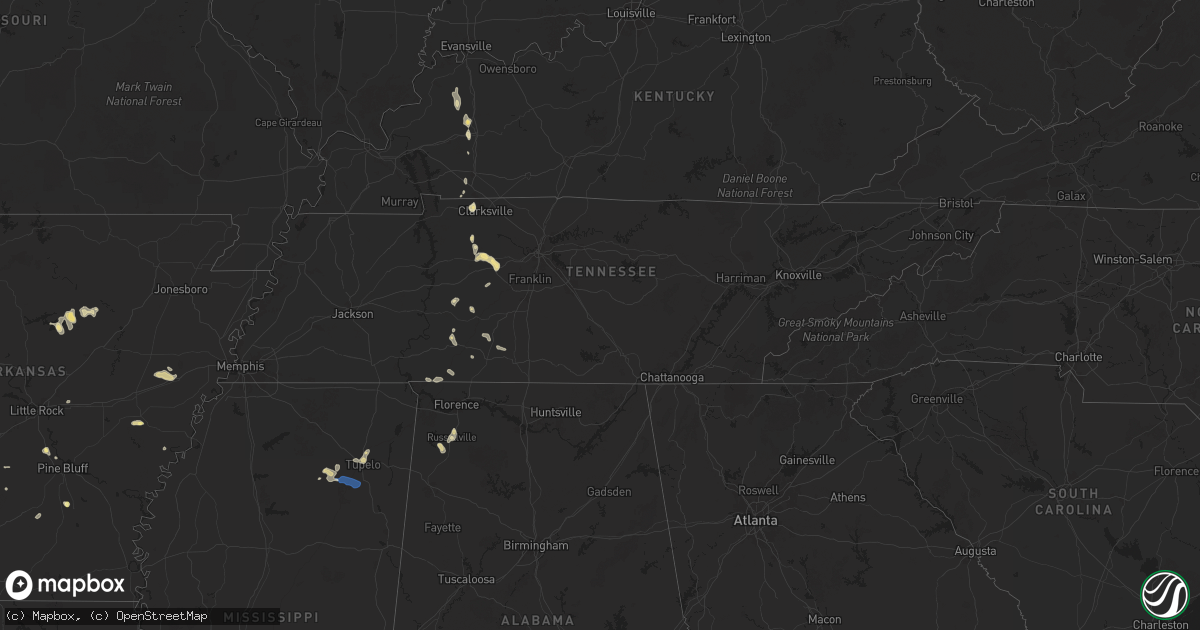 Hail map in Tennessee on September 19, 2025