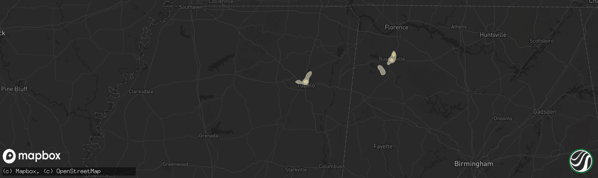 Hail map in Tupelo, MS on September 19, 2025