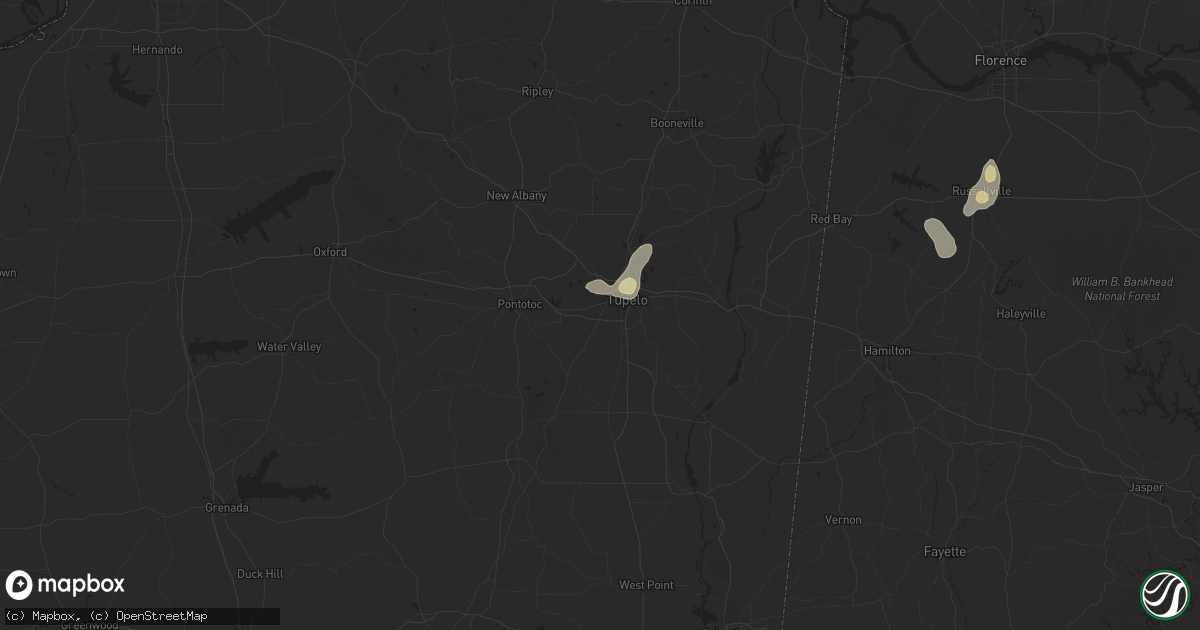 Hail map in Tupelo, MS on September 19, 2025