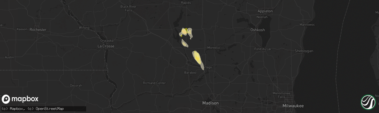 Hail map in Wisconsin Dells, WI on September 19, 2025