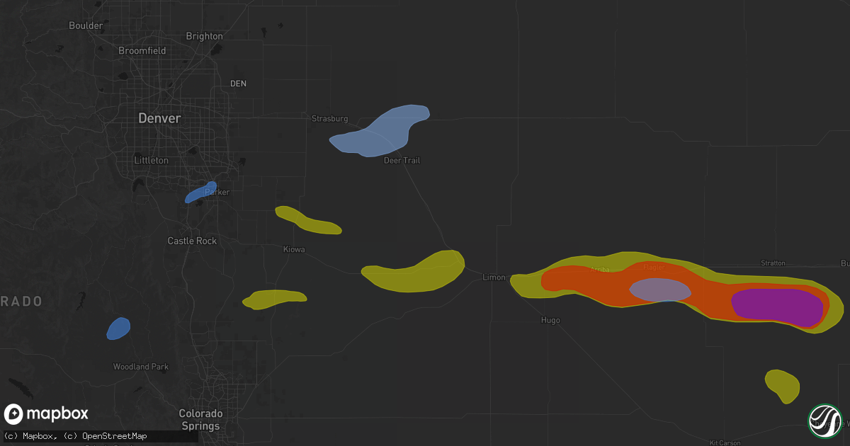Hail map in Agate, CO on September 19, 2026