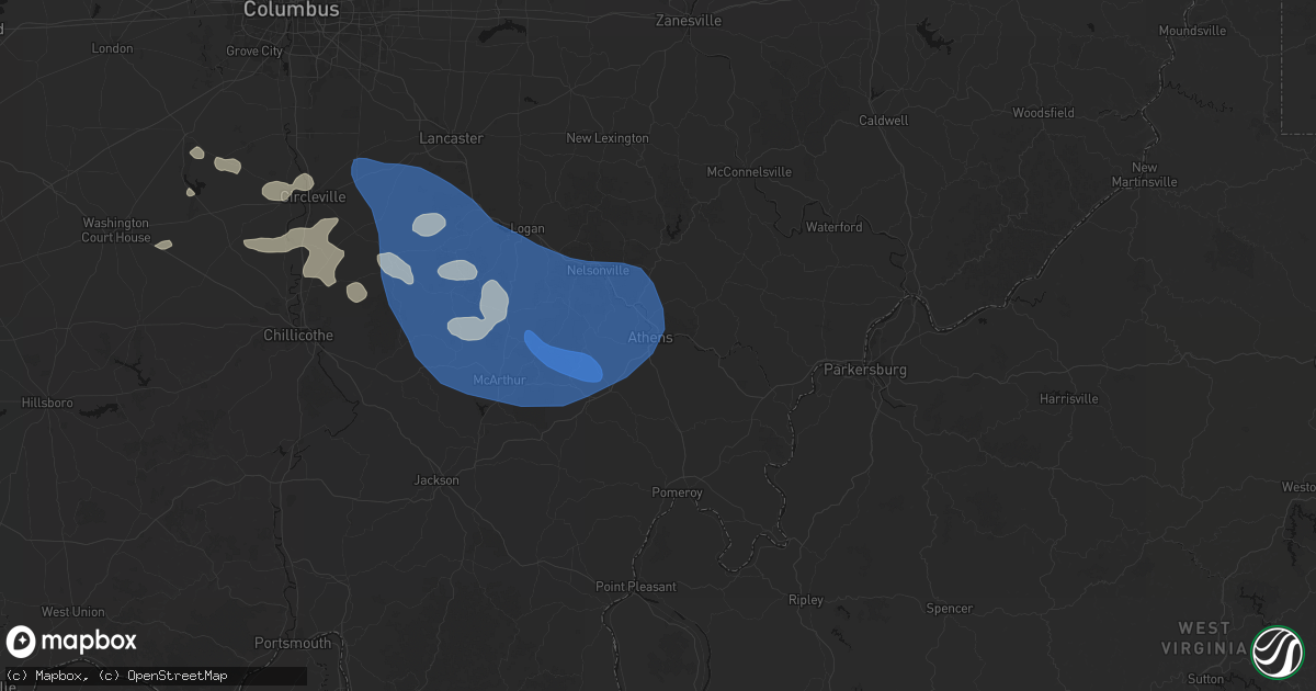 Hail map in Athens, OH on September 19, 2026