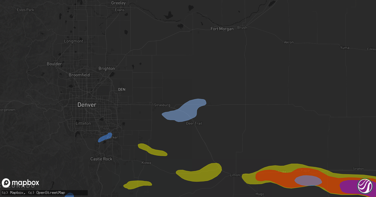 Hail map in Byers, CO on September 19, 2026