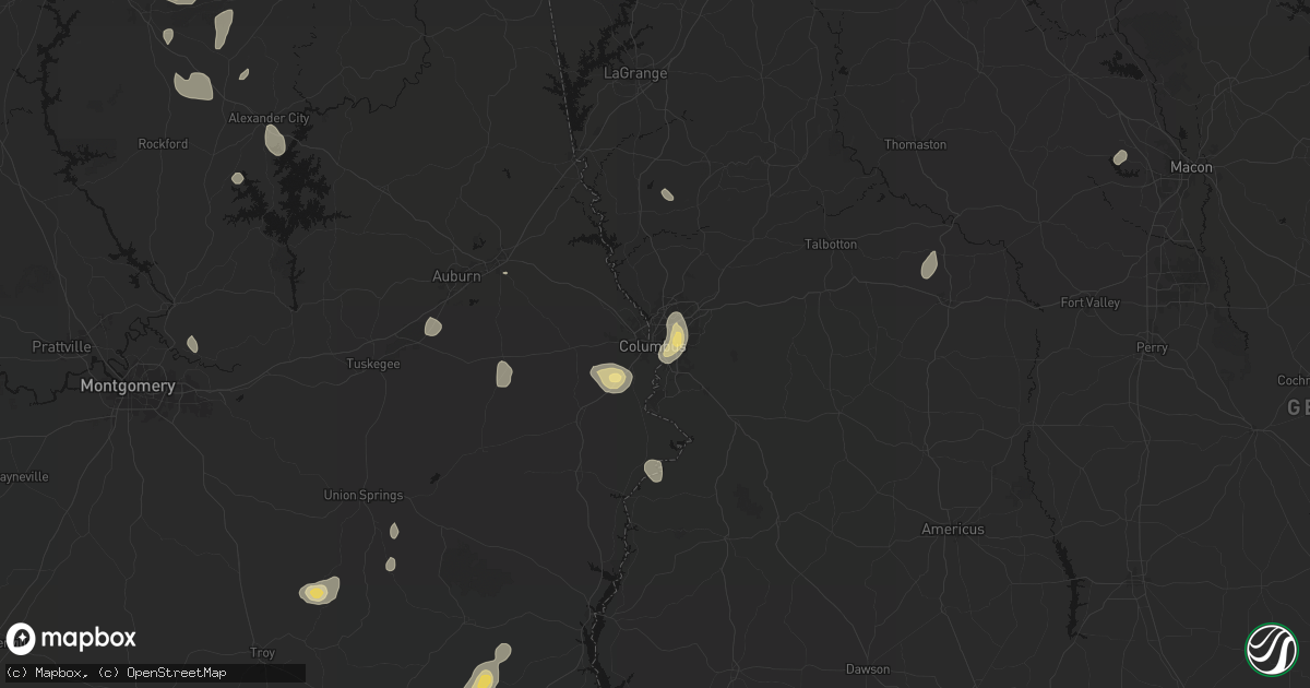 Hail map in Columbus, GA on September 19, 2026