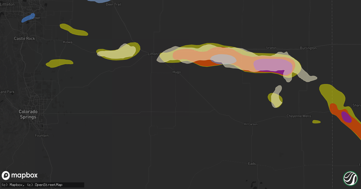 Hail map in Hugo, CO on September 19, 2026