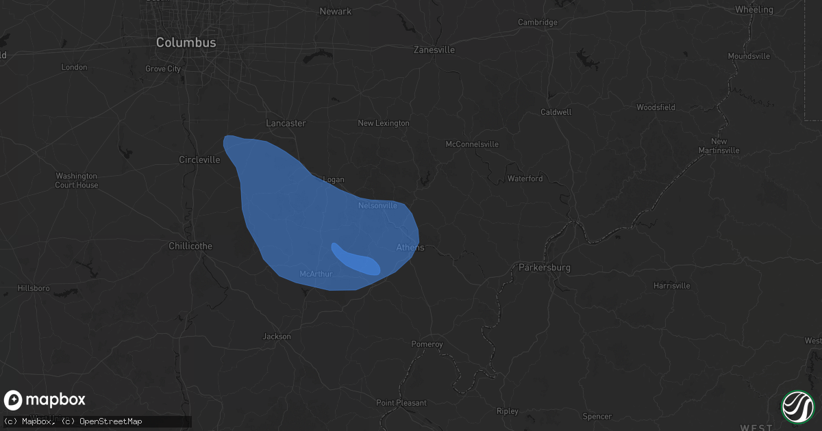 Hail map in Millfield, OH on September 19, 2026