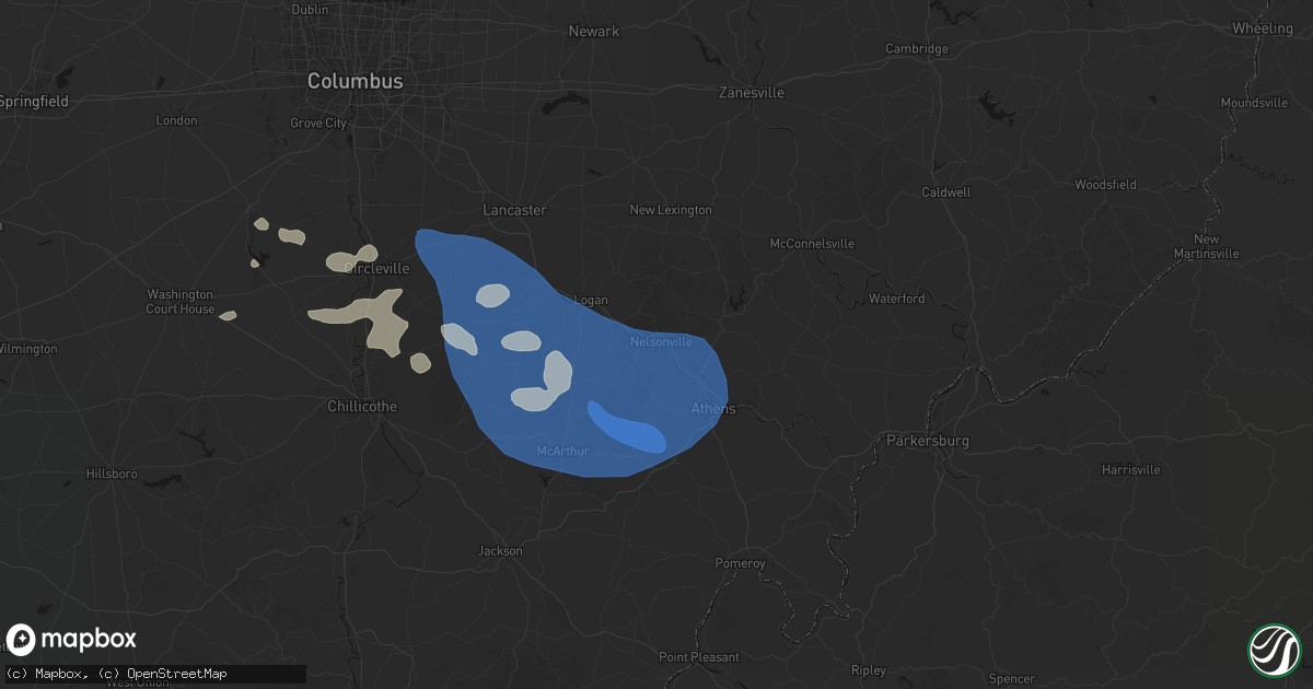 Hail map in Nelsonville, OH on September 19, 2026