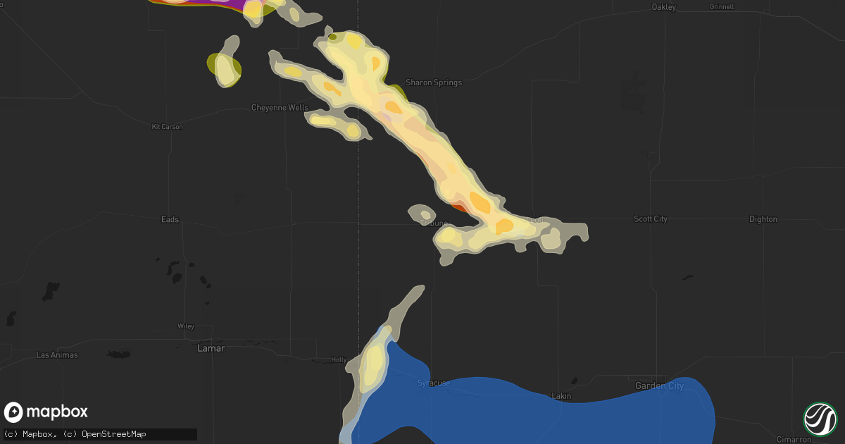 Hail map in Tribune, KS on September 19, 2026