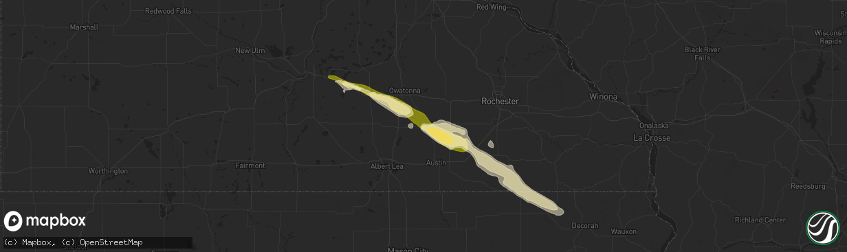 Hail map in Blooming Prairie, MN on September 20, 2014