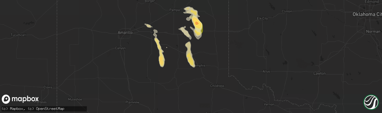 Hail map in Hedley, TX on September 20, 2015