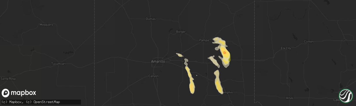 Hail map in Panhandle, TX on September 20, 2015