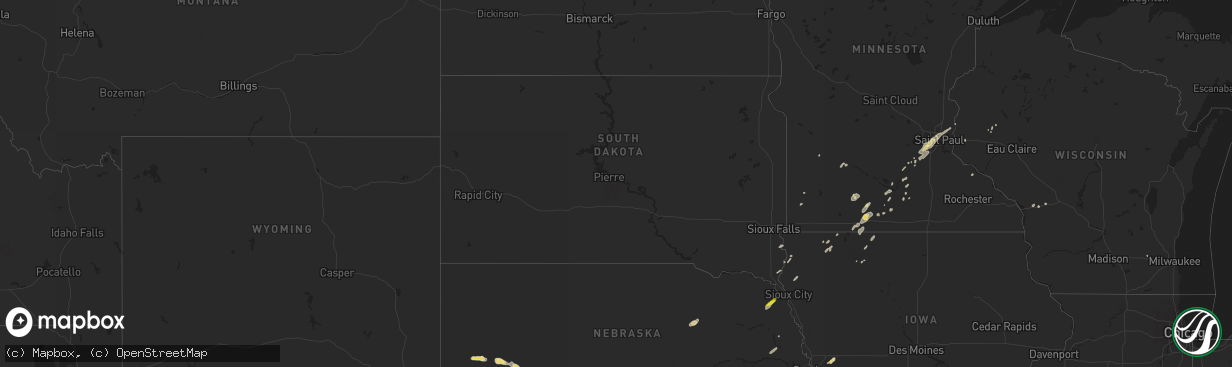 Hail map in South Dakota on September 20, 2018