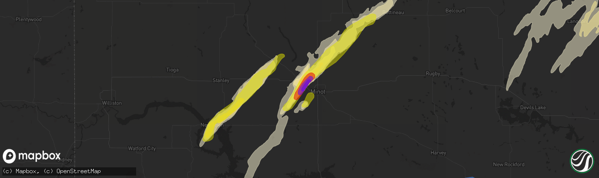 Hail map in Burlington, ND on September 20, 2019