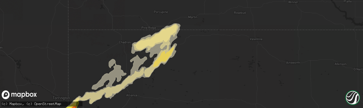 Hail map in Gordon, NE on September 20, 2019