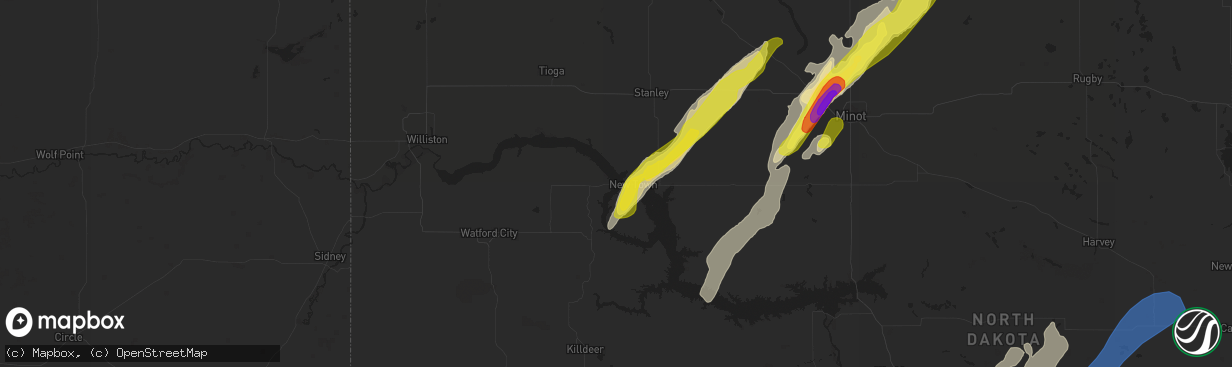 Hail map in New Town, ND on September 20, 2019