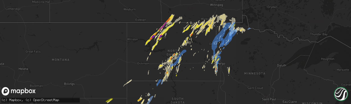 Hail map in North Dakota on September 20, 2019