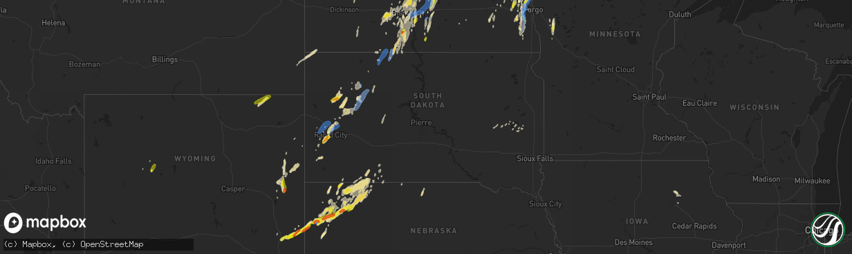 Hail map in South Dakota on September 20, 2019