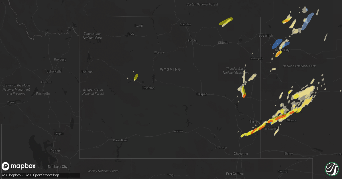 Hail map in Wyoming on September 20, 2019