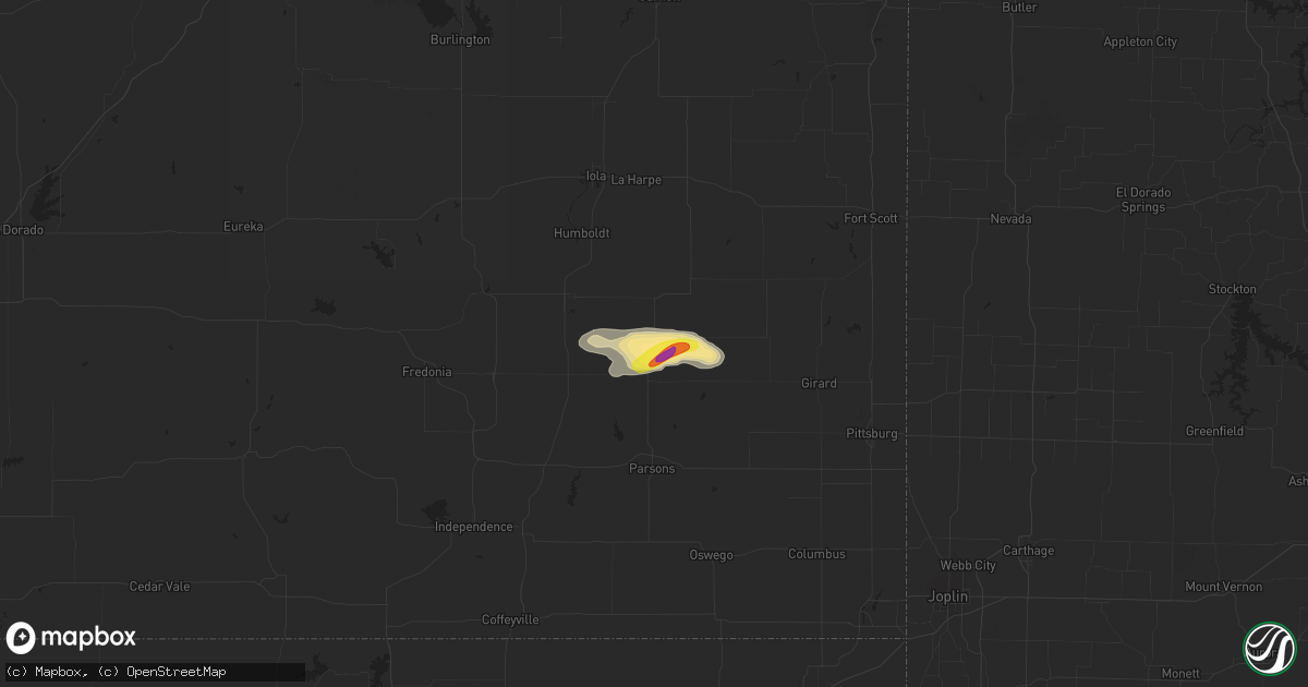 Hail map in Erie, KS on September 20, 2021