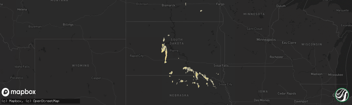 Hail map in South Dakota on September 20, 2023