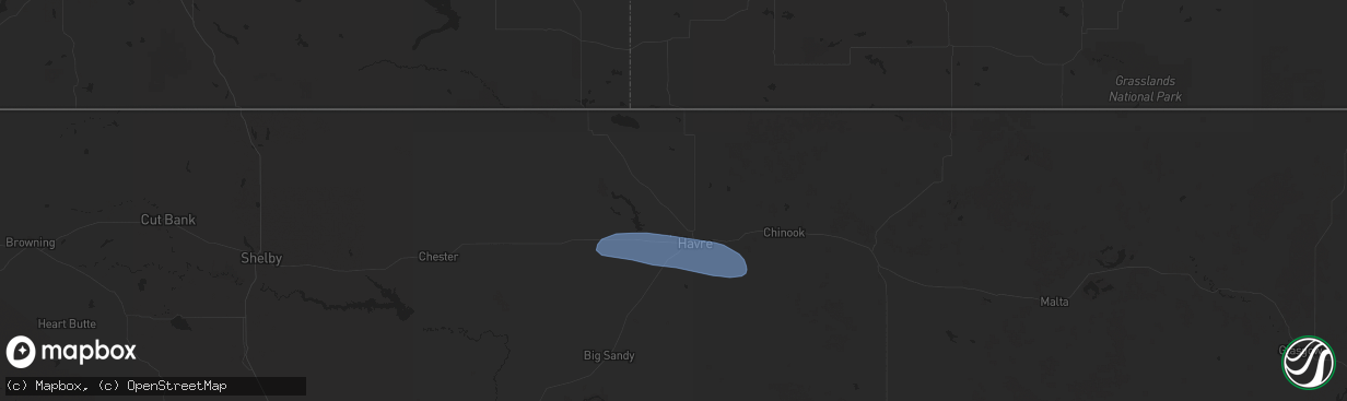 Hail map in Havre, MT on September 20, 2024