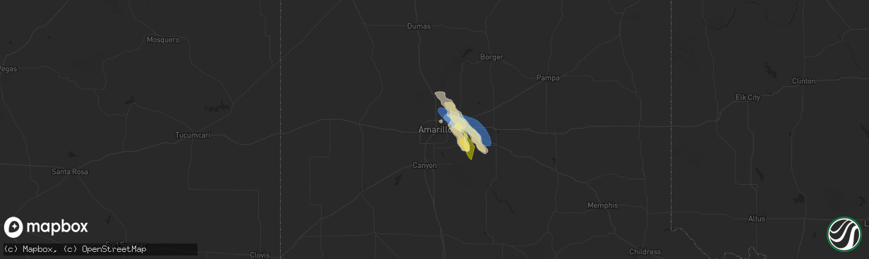 Hail map in Amarillo, TX on September 20, 2025