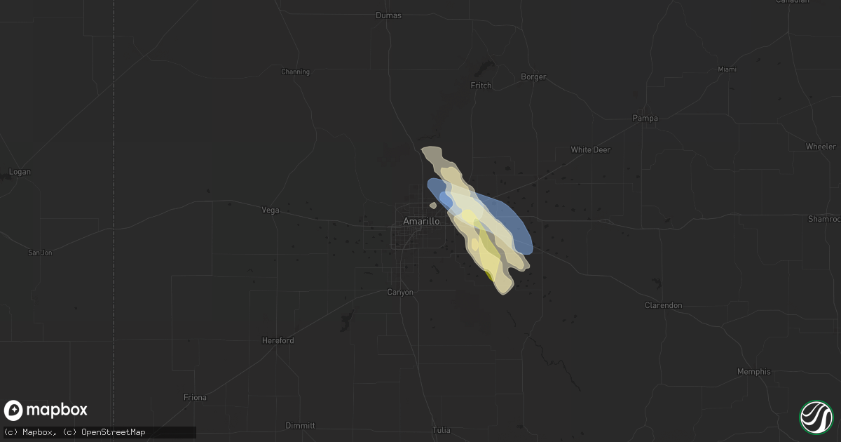 Hail map in Amarillo, TX on September 20, 2025