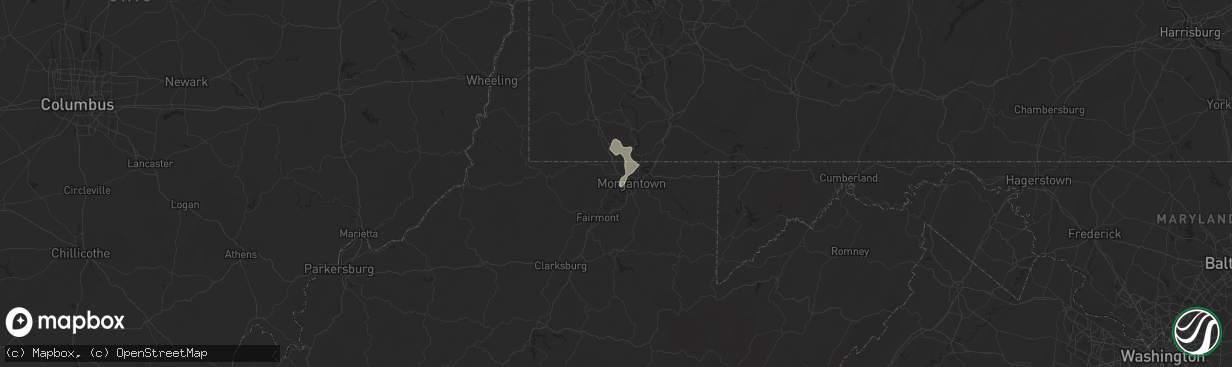 Hail map in Morgantown, WV on September 20, 2025