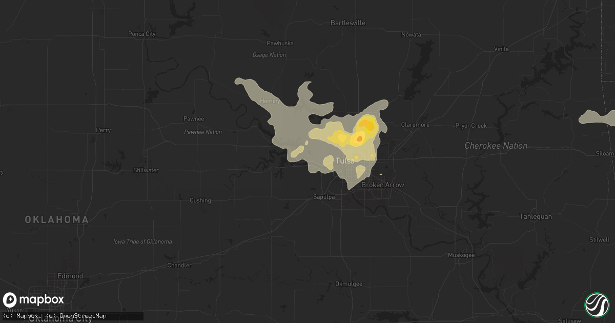 Hail map in Sand Springs, OK on September 20, 2025