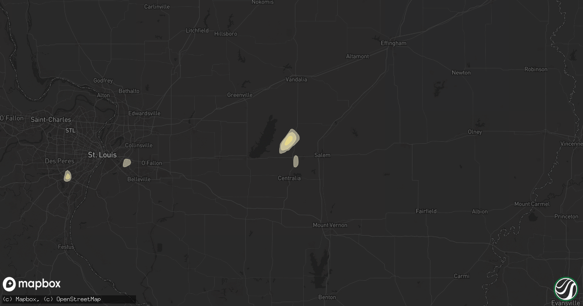 Hail map in Sandoval, IL on September 20, 2025