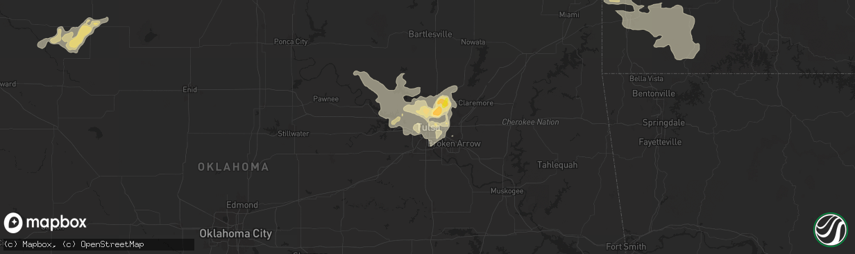 Hail map in Tulsa, OK on September 20, 2025