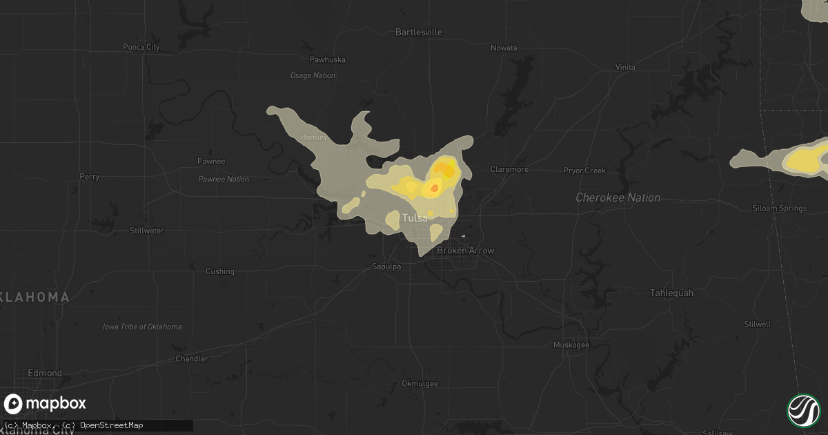 Hail map in Tulsa, OK on September 20, 2025