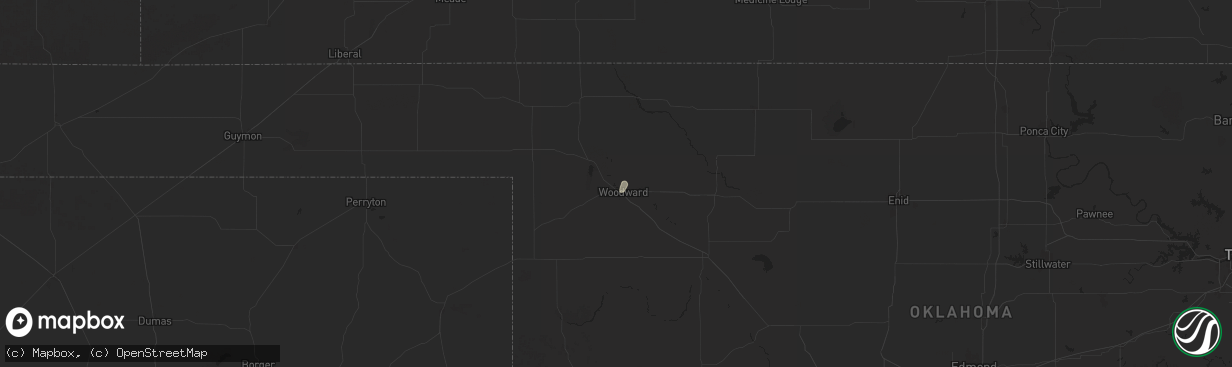 Hail map in Woodward, OK on September 20, 2025