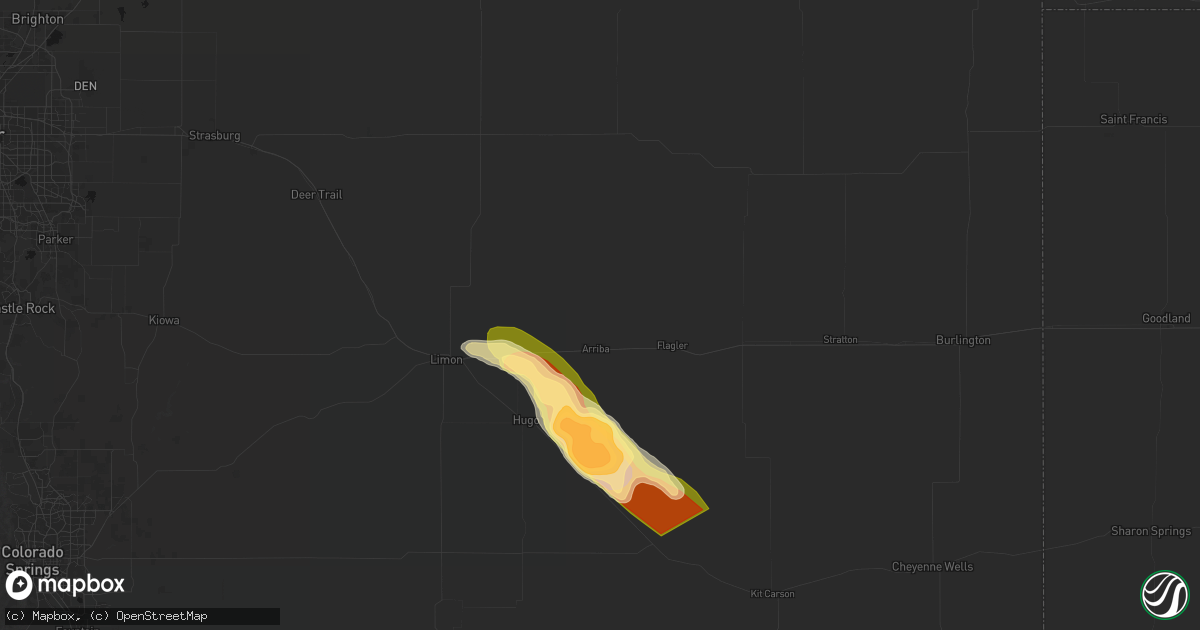 Hail map in Arriba, CO on September 20, 2026