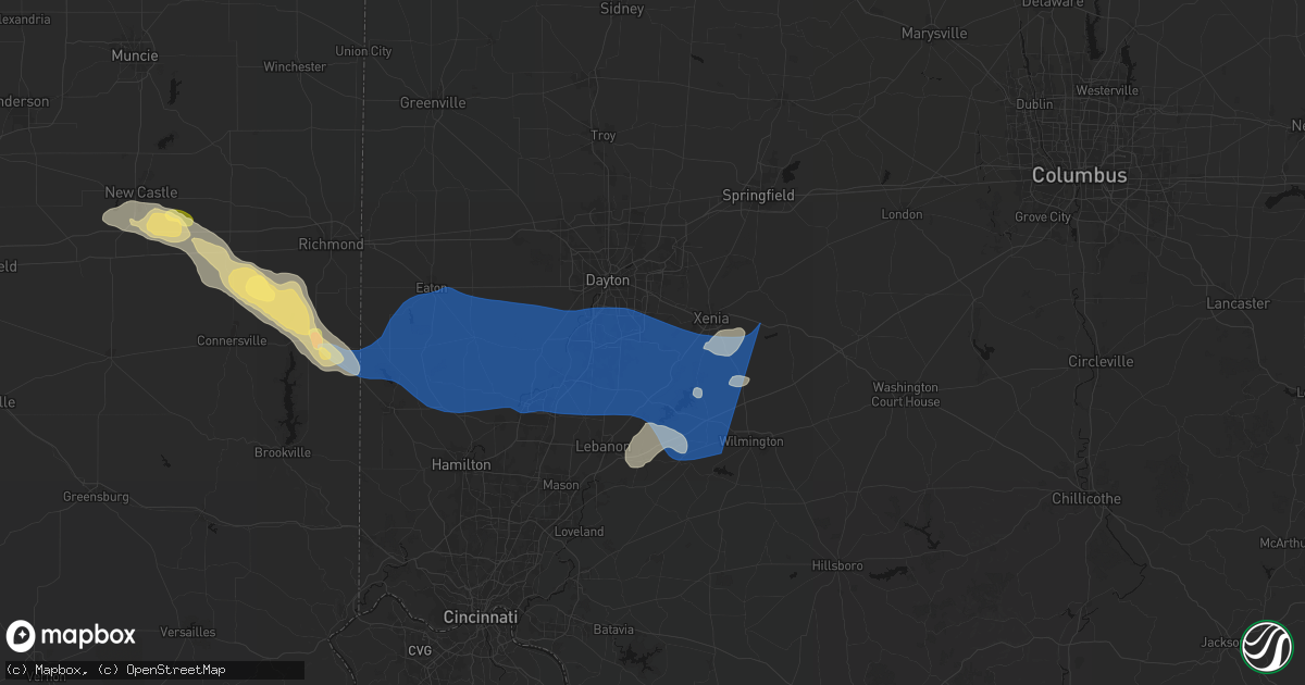 Hail map in Bellbrook, OH on September 20, 2026