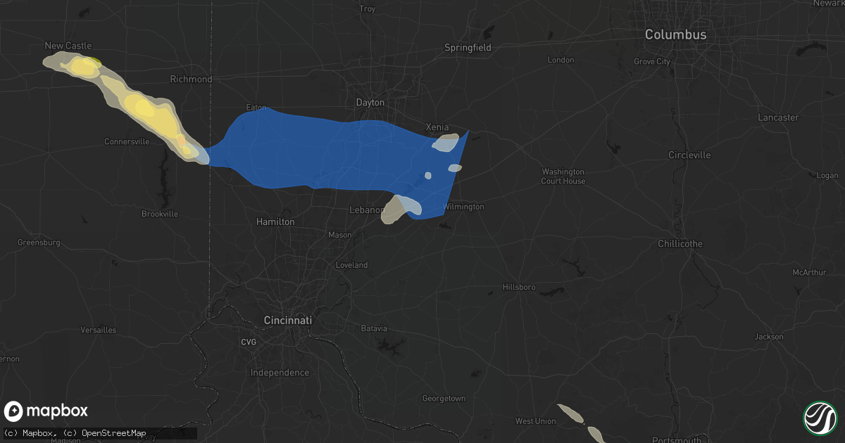 Hail map in Clarksville, OH on September 20, 2026