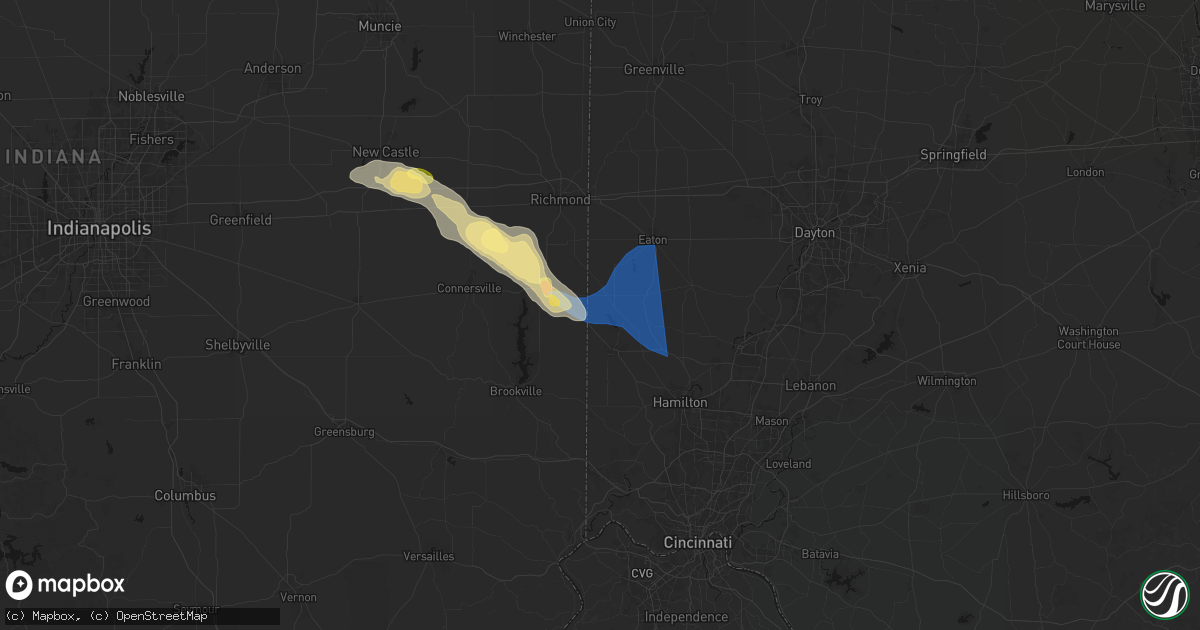 Hail map in College Corner, OH on September 20, 2026