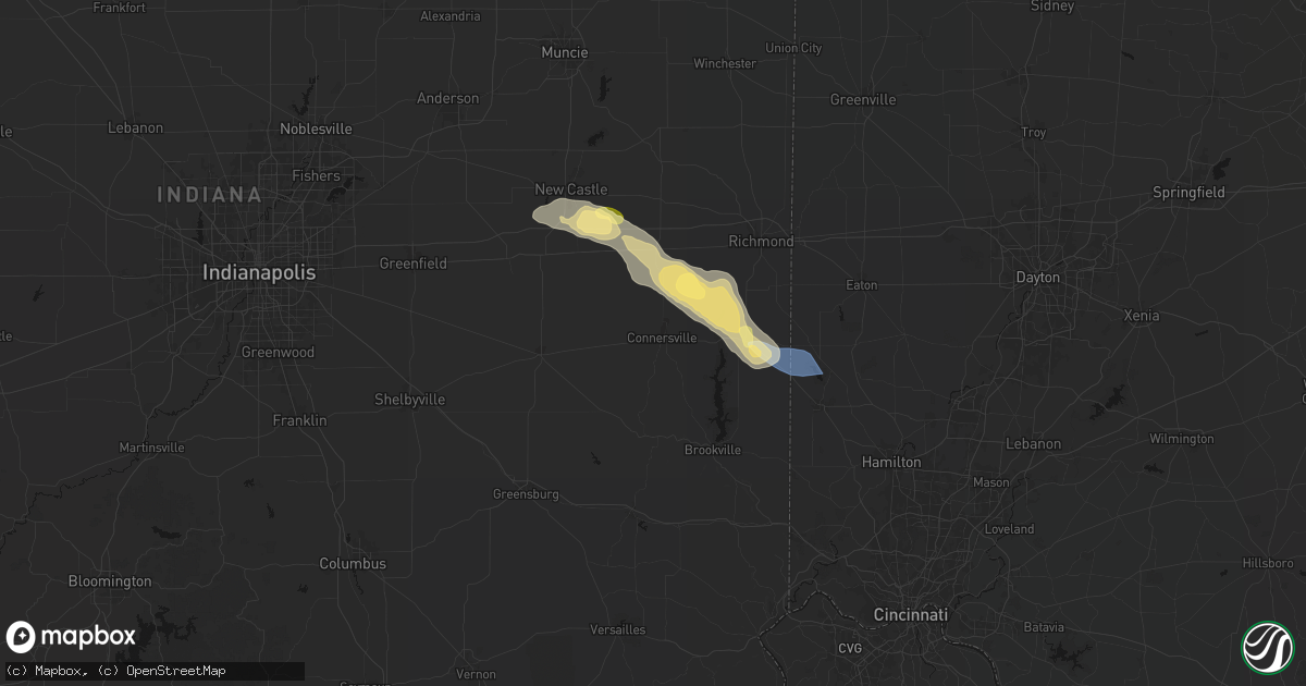 Hail map in Connersville, IN on September 20, 2026