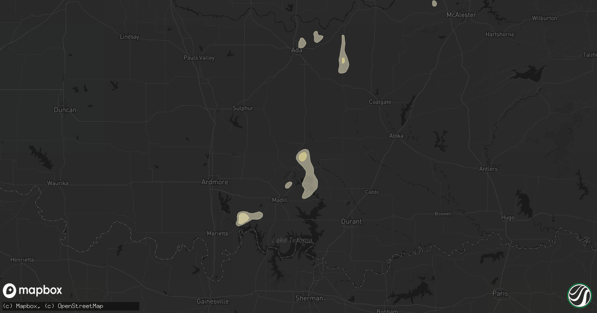 Hail map in Tishomingo, OK on September 20, 2026