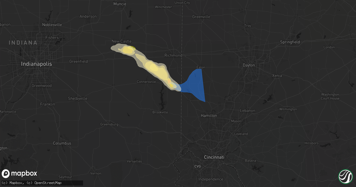 Hail map in West College Corner, IN on September 20, 2026