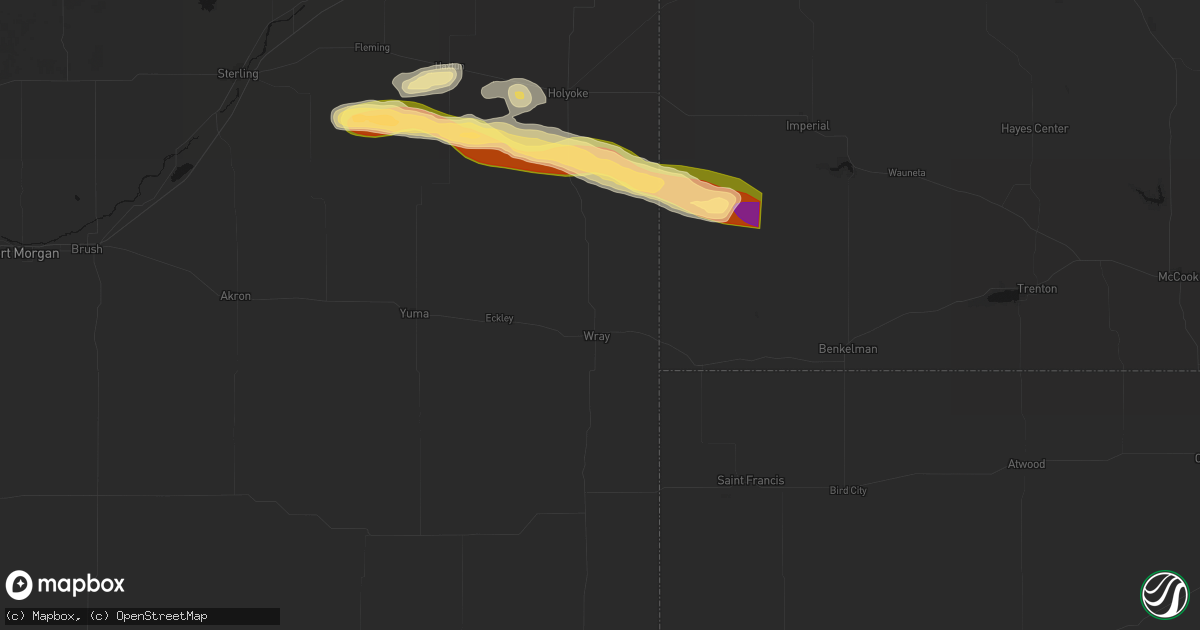 Hail map in Wray, CO on September 20, 2026